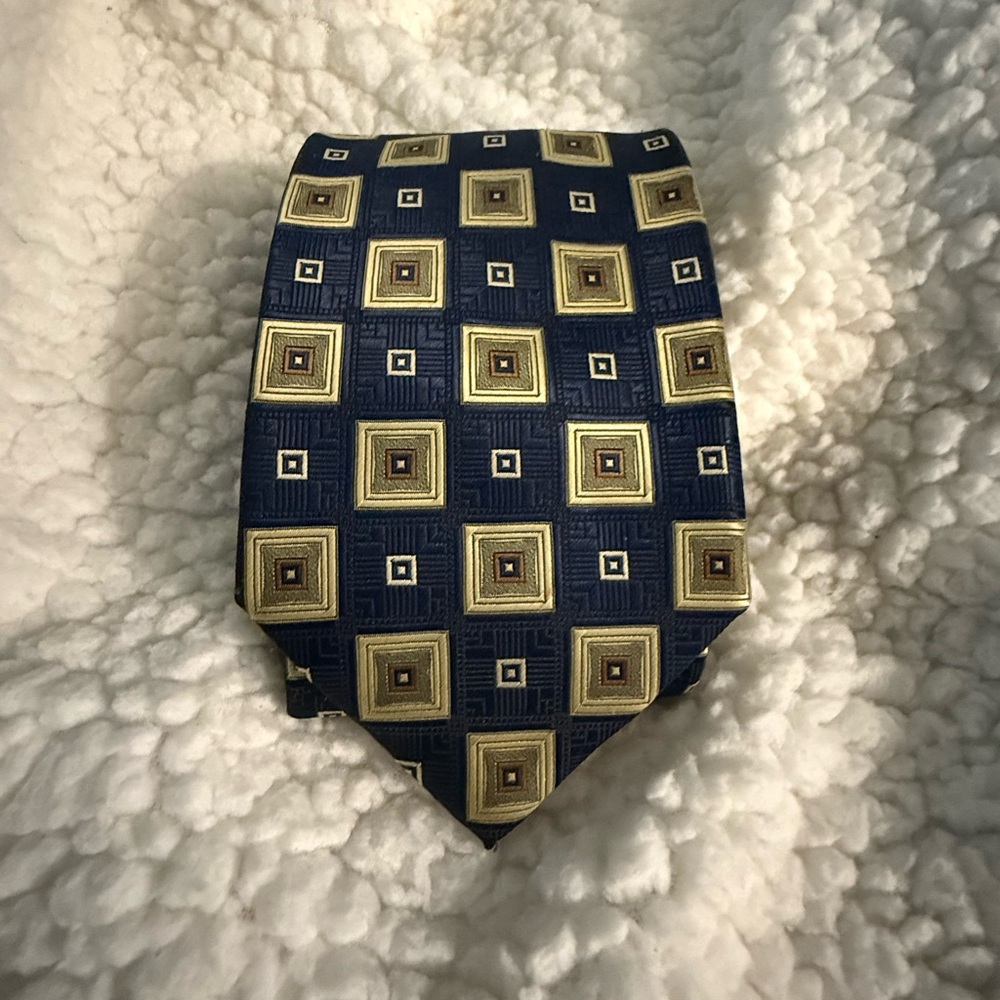 Geometric Patterned Tie - Blue and Gold